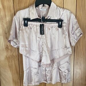 EKOUAER women’s Pink Satin Pajama Set shorts NWT Sz Medium